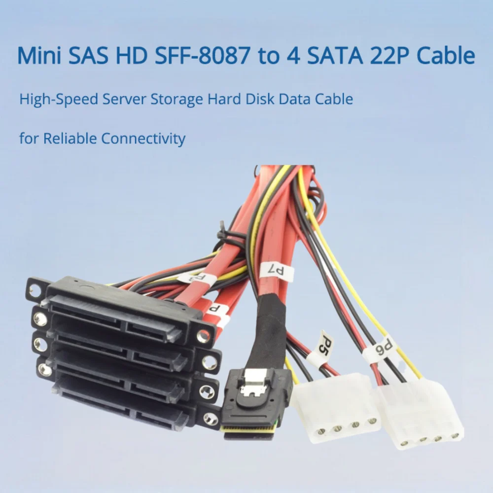 Mini SAS HD SFF-8087 To 4 SATA 22P Cable with Power - High-Speed Server Storage Hard Disk Data Cable for Reliable Connectivity