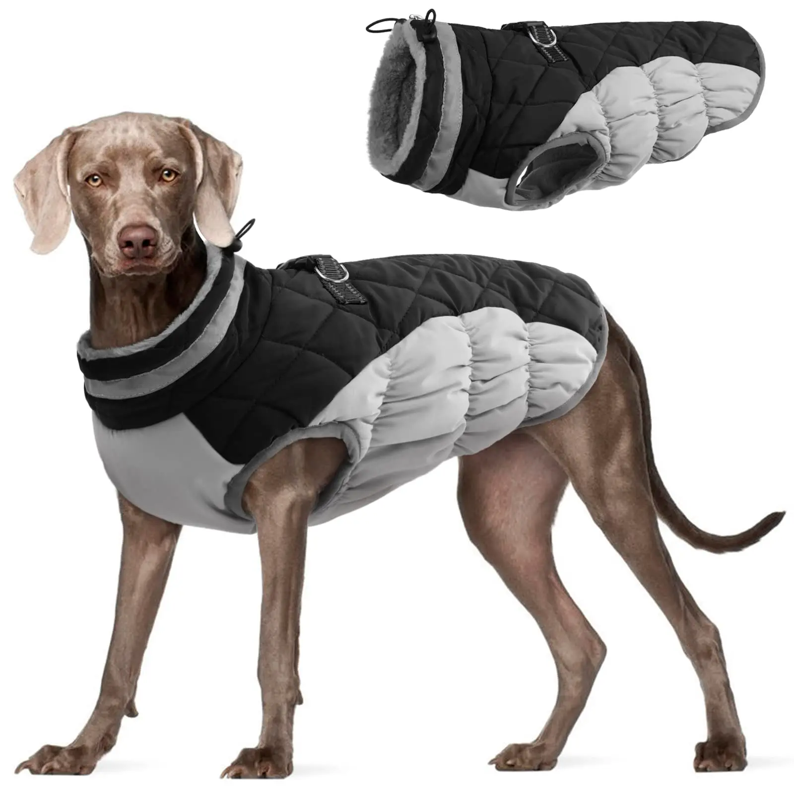 Large Dog Printed Waterproof Winter Coat Reflective Vest with Zipper Warm Fleece Snowsuit for Cold Weather & Wind Protection