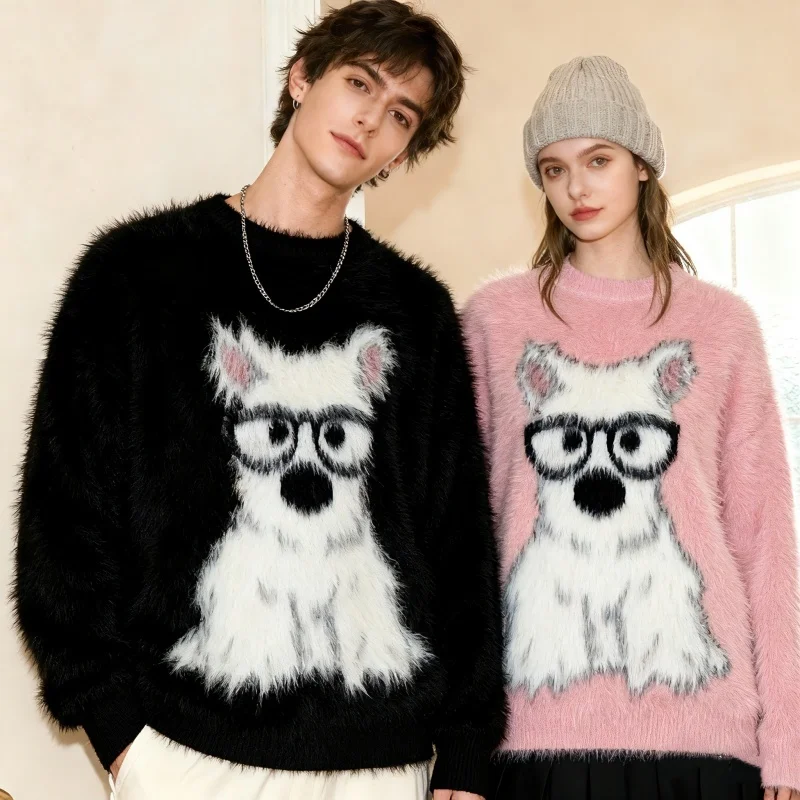 

ZAZOMDE Американский винтажный свитер в стиле хип-хоп с рисунком собаки для мужчин и женщин, большой пуловер в уличном стиле, теплый модный вязаный топ Y2K