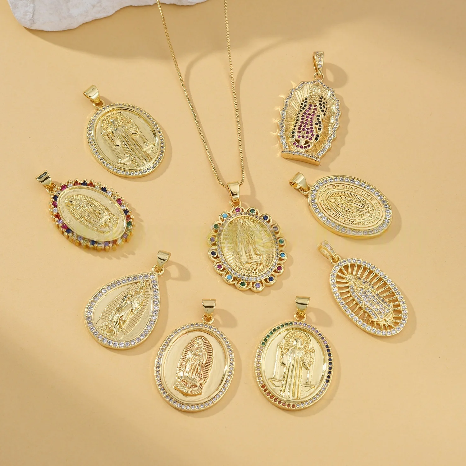 5 Pieces European and American Copper Zircon Virgin Mary Pendant Accessorie DIY Pearl Necklace Jewelry Making Material Wholesale