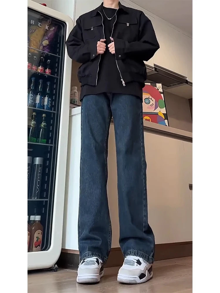 

Мужские джинсы Deep Blue прямого кроя с высокой талией, широкие брюки в стиле ретро, американский стиль, для высоких мужчин, весна-осень