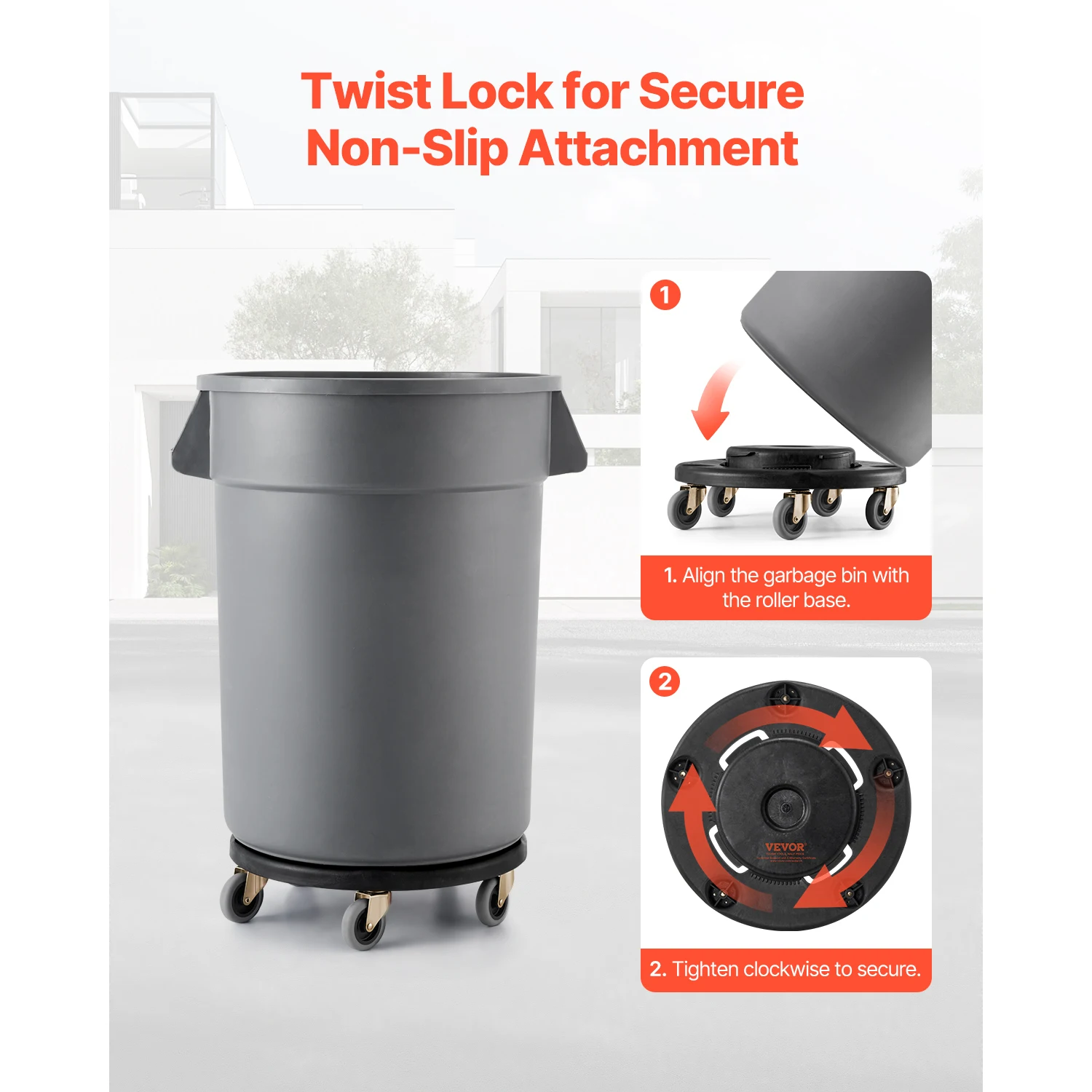 SucceBuy 1/2 упаковки мусорного бака Dolly с круглым роликовым основанием и 4 запираемыми колесами, тележка на роликах, подходит для контейнеров 20/32/44/55 галлонов