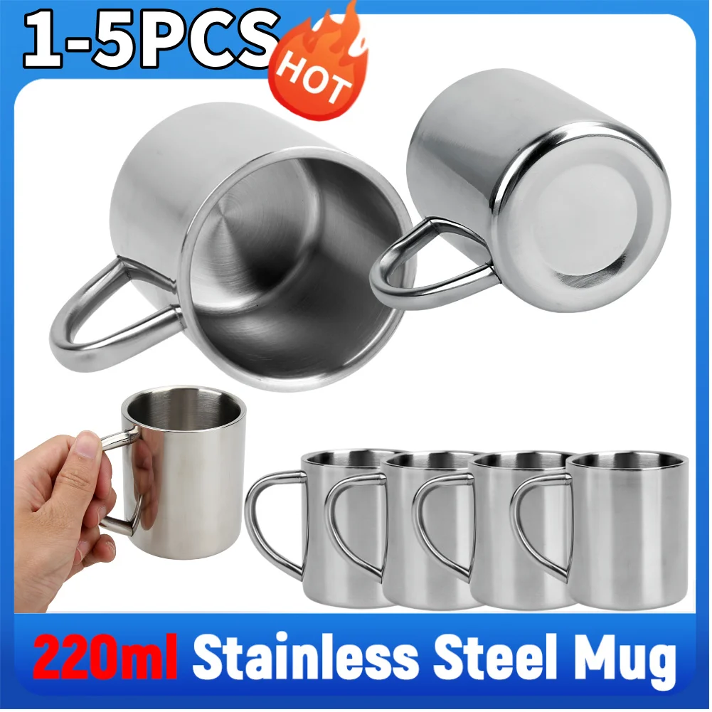 220 ml Trinkbecher Doppelwandiger Kaffeebecher aus Edelstahl für Reisen, Camping, Kaffee, Tee, Milch, Tasse mit Griff, Kaffeetasse