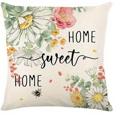 Home Decor Floral Home Sweet Home with Bees Pillowcase Pattern Cushion Cover Suitable for Sofa Bedroom Car Pillow Cover