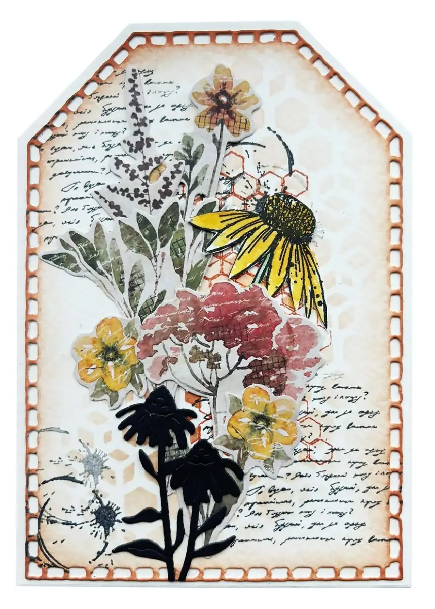 Sweet bee memories Floral bits Echinacea Tag Metal Cutting Dies Silicone Stamps Scrapbooking Stencil Photo Album Card DIY Paper