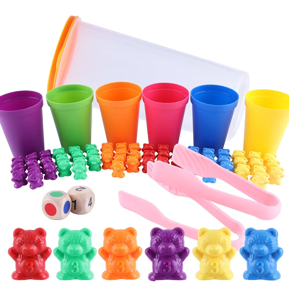 70 Pcs Counting Toys with Stacking Cups Rainbow Bear Counters with Matching Sorting Cups Set Educational Color Sorting Toys