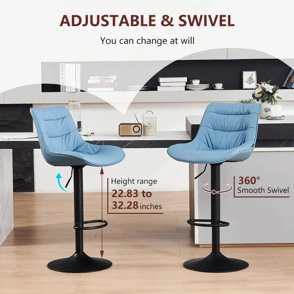 مجموعة مقاعد بارتفاع دوارة قابلة للتعديل باللون الأزرق الحديث مكونة من قطعتين مع تنجيد من جلد البولي يوريثان ودعم الظهر #6