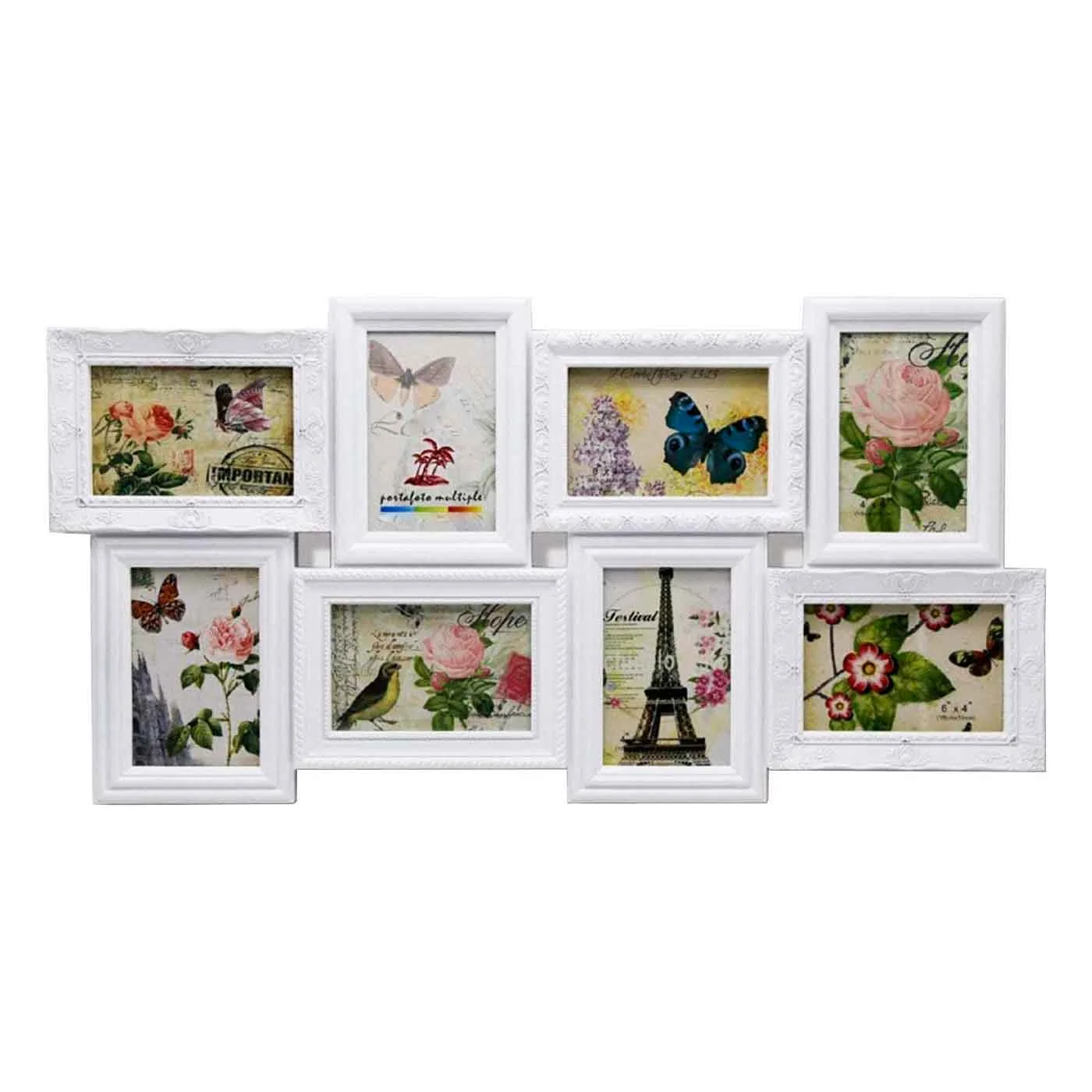 Frame for 8 multiple wall photos, 36,5x68x2,5 cm home decoration. White multi frame holder