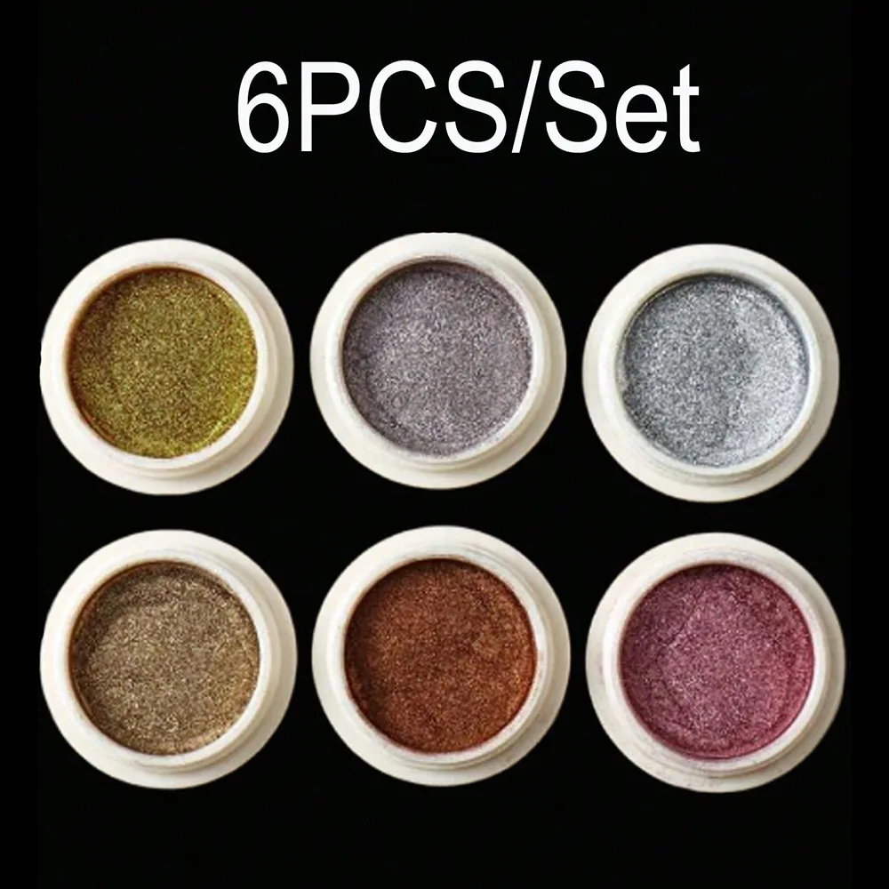 6 قطع مرآة أنيقة تأثير الكروم معدنية الغبار المجسم المزجج مانيكير الديكور عاكس الذهب والفضة يلمع مسحوق