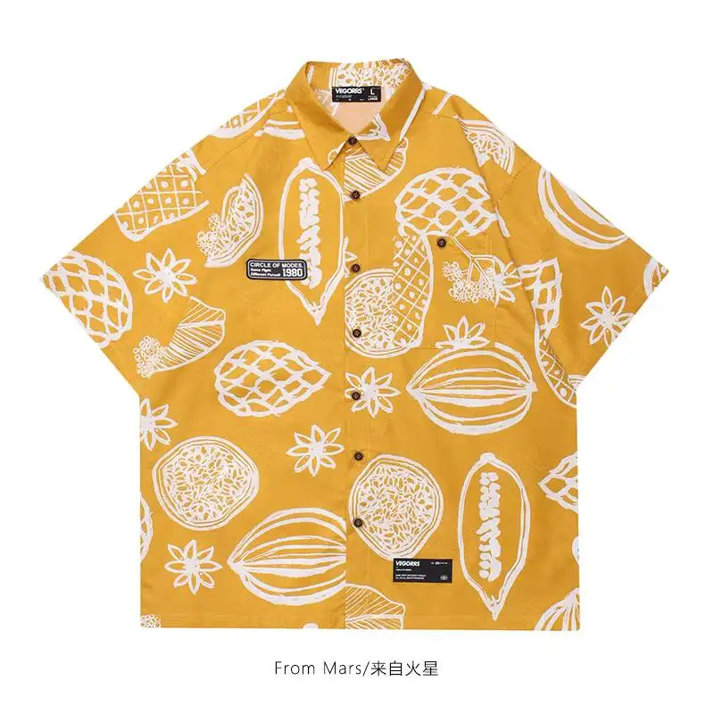 Unisex Casual Beach Shirts 2026 Spring Summer Pineapple Scent Fun Graffiti Print Shirt Fashion Casual Vacation Short Sleeve Tops