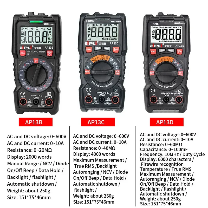 โปรโมชั่นมัลติมิเตอร์ AP13B AP13C มินิมัลติมิเตอร์แบบดิจิตอล AC DC แรงดันไฟฟ้าแอมป์มิเตอร์ Ohm NCV 6000 นับ TRMS Multi Meter Tester