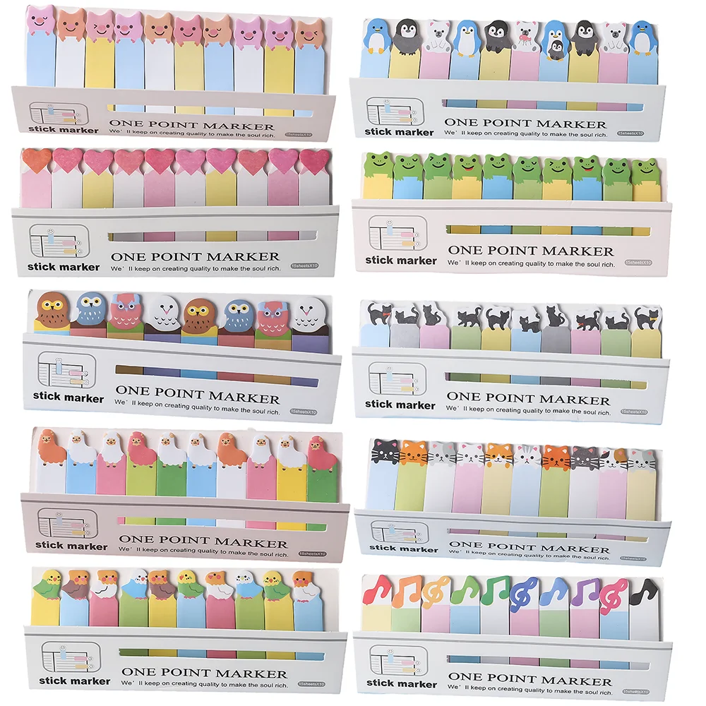 Bloc de notas adhesivas Kawaii, gato pequeño, Panda, música, Rana, papelería estética, Bloc de notas, marcadores de poste de libro, Mini pegatinas de índice