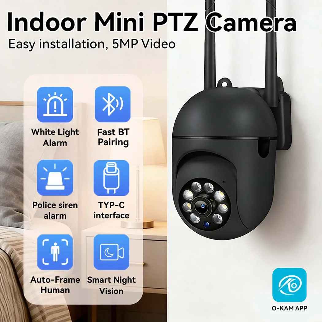 PEGATAH 2.4G Wifi Cameras 5MP Video Surveillance IP Indoor Security Protection Monitor 5X Zoom Home Wireless Track Alarm
