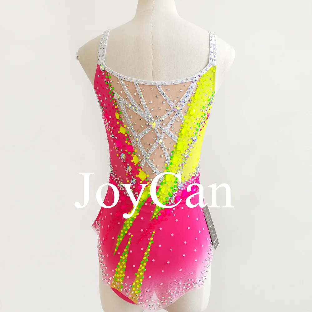 JoyCan Rhthmic Mallas de gimnasia para niñas y mujeres, ropa de baile elegante de LICRA rosa para competición