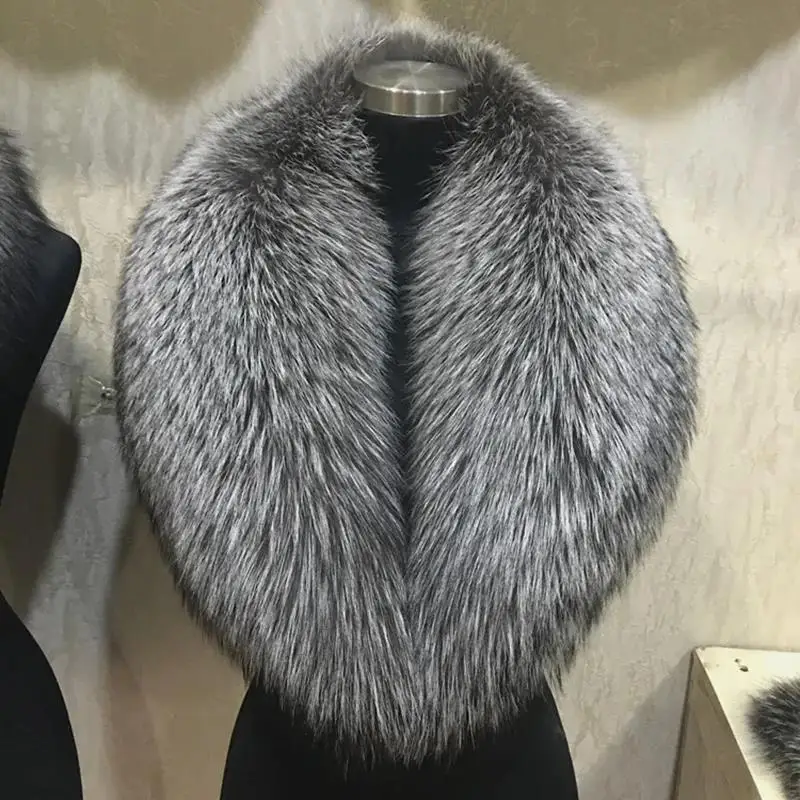 100% Genuine Natural fashion Fur Collar Luxury Silver Fox Fur Warm Fashion Scarf Lady Genuine Female Neck Cap Fox Fur Collar