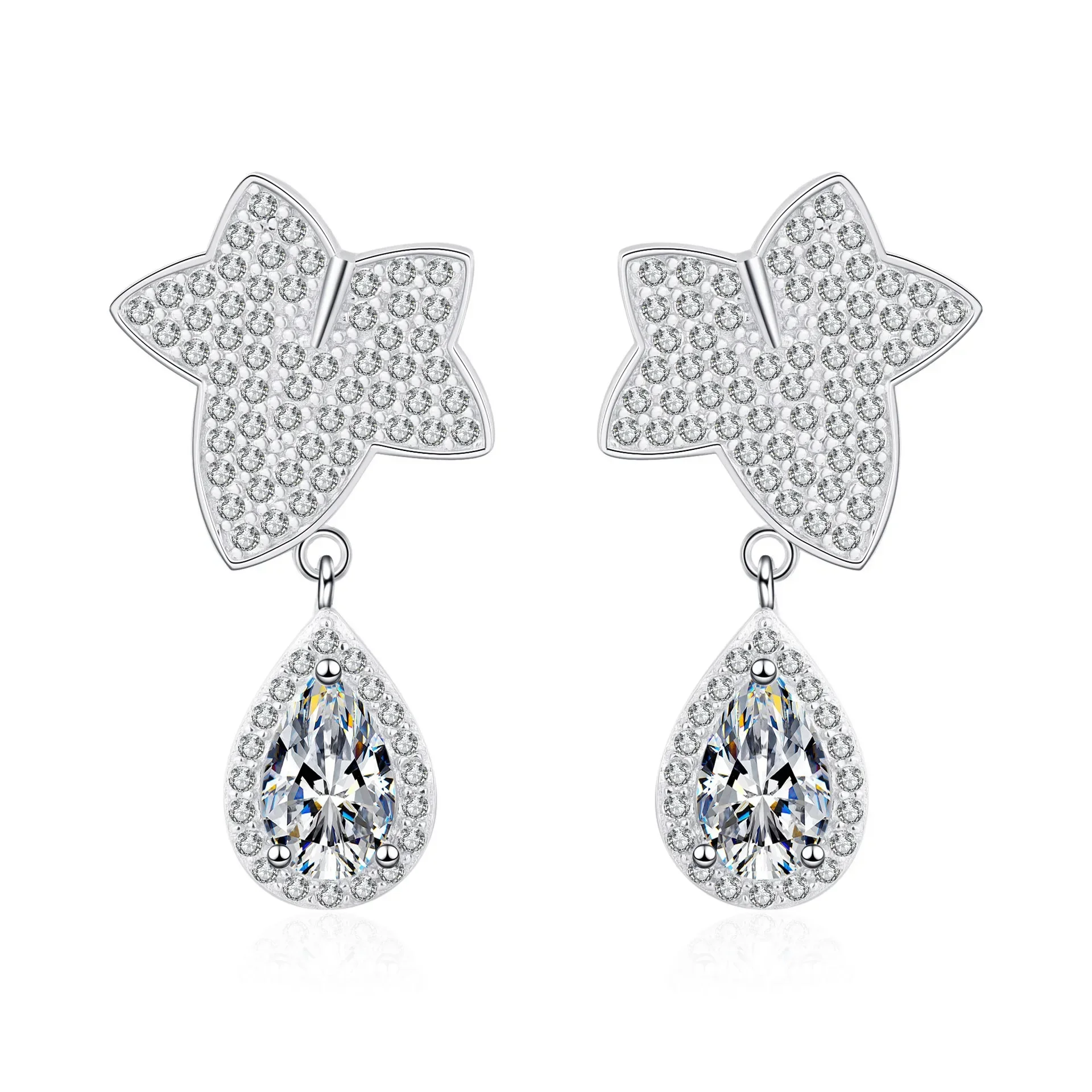 

HAIMAITONG Earring - Female Maple Leaf Drop-shaped Moissanite Stud Earrings, Pt950 Platinum Ear Jewelry