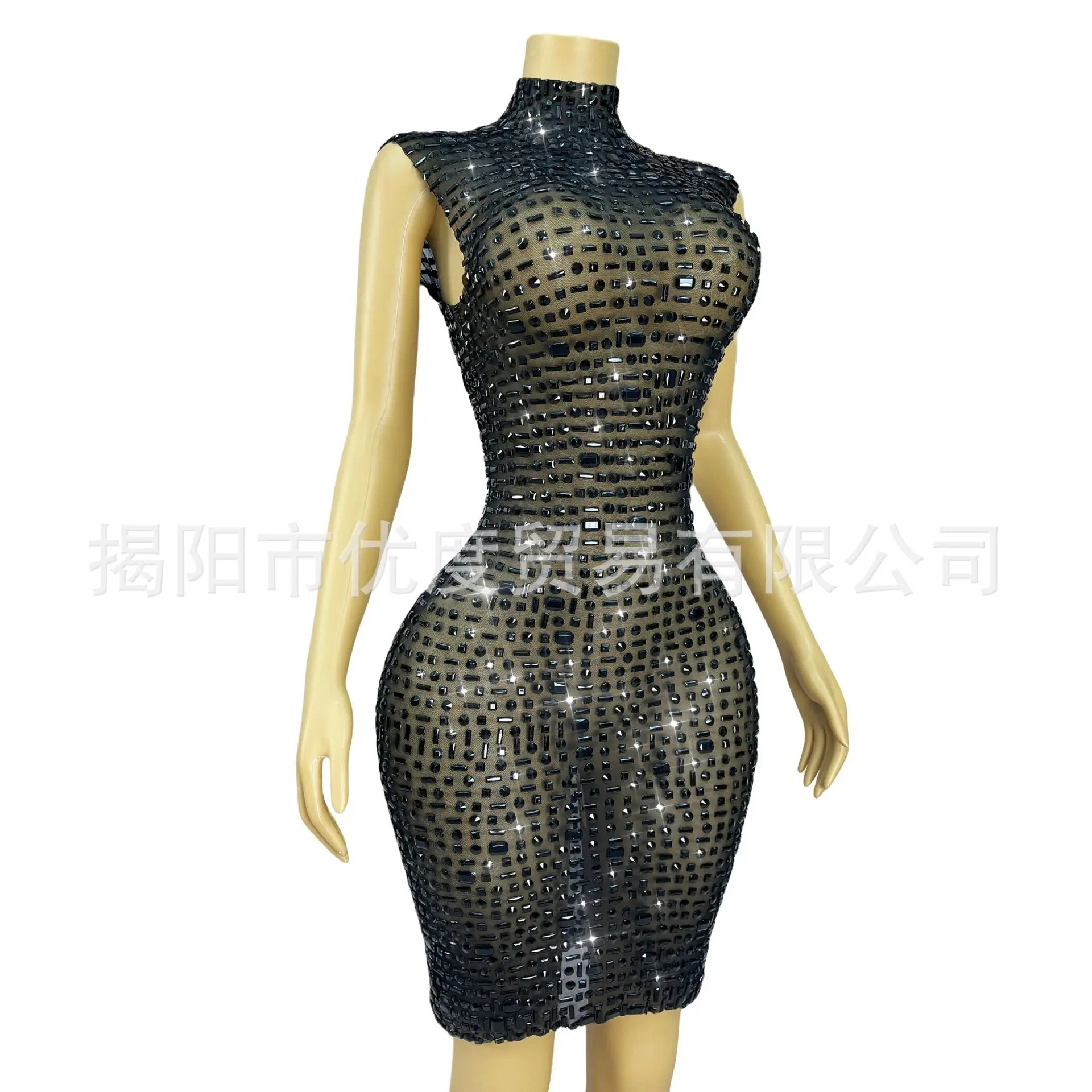 Tempérament Sexy strass scintillant fête d'anniversaire tapis rouge fête Performance robe coquille noire Abito Da Sera Di Lusso