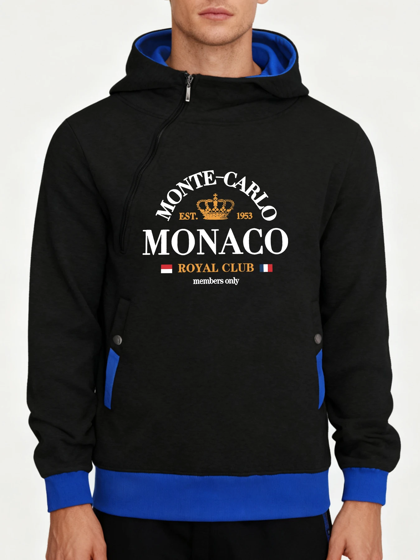 مونتي كيرلو موناكو مطبوعة الرجال قطري سستة الشارع الشهير جيب دافئ الملابس موضة بلوزات غير رسمية الخريف كنزة صوف