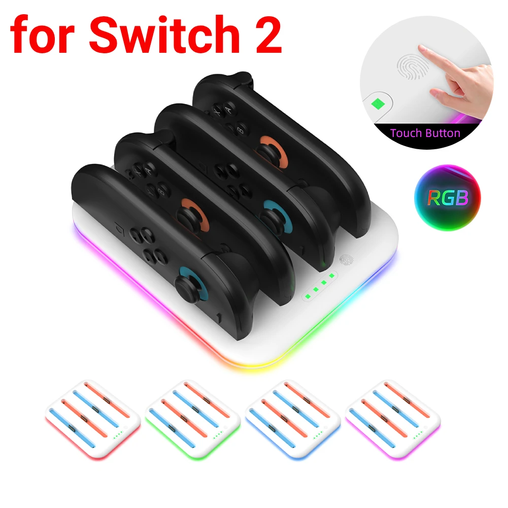 

Controller Charger Dock for Switch 2 Gamepad Charging Stand Station for 4 Joy-Cons Controller with Charging Cord &LED Controller