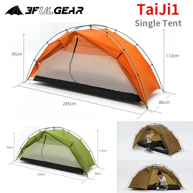 3F UL GEAR TaiJi1 Tent 1 Person Ultralight 3 4 Season 15D 20D Nylon Silicone Waterproof Outdoor Camping Hiking Backpacking Tent