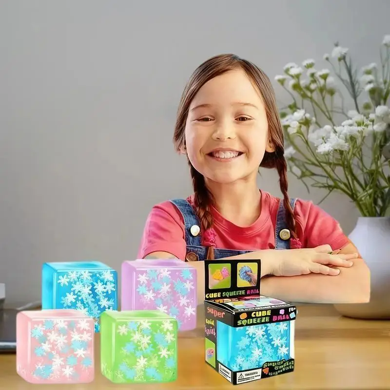 كرة تخفيف التوتر للبالغين، مكعب ثلج مضيء على شكل ندفة الثلج، لعبة إسفنجية ناعمة، لعبة تململ لتخفيف الضغط بطيئة الارتداد