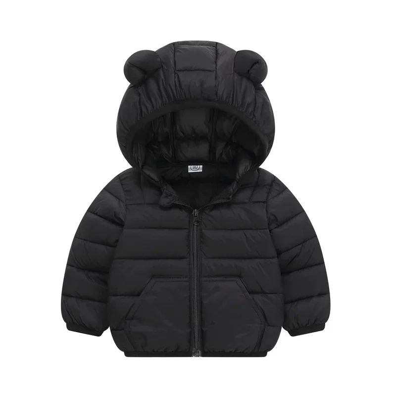 New Boys Solid Color Jacket Kid's Hooded Zipper Down Cotton Coat Autumn Winter New Girls Thickened Casual Cute Outerwear 2-6Y