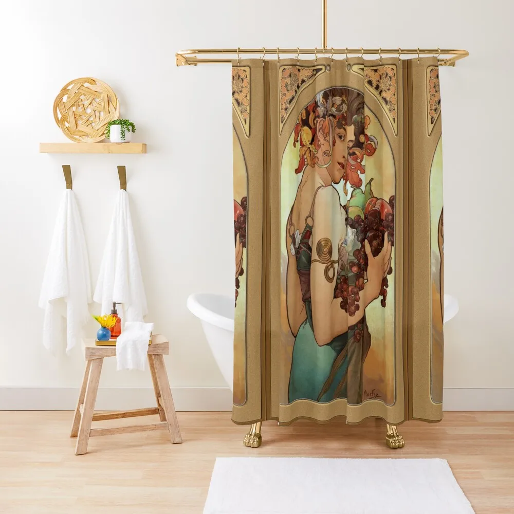 

Fruit by Alphonse Mucha Art Nouveau Fantasy Portrait Shower Curtain Anime Shower Bathtub Curtain