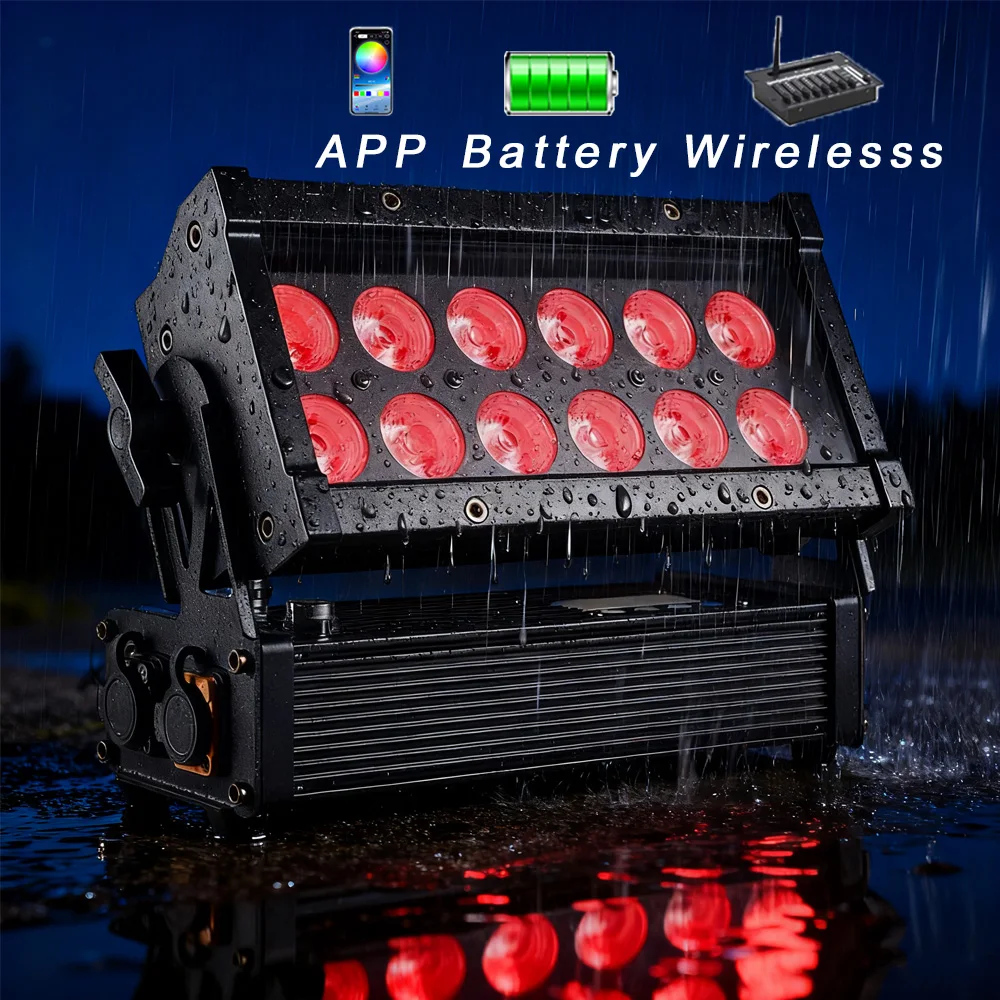 

Waterproof IP65 12x18W LED RGBWA UV 6in1 Wireless DMX APP Control Strobe Washing Effect For Club Party Dj Disco Outdoor Stage
