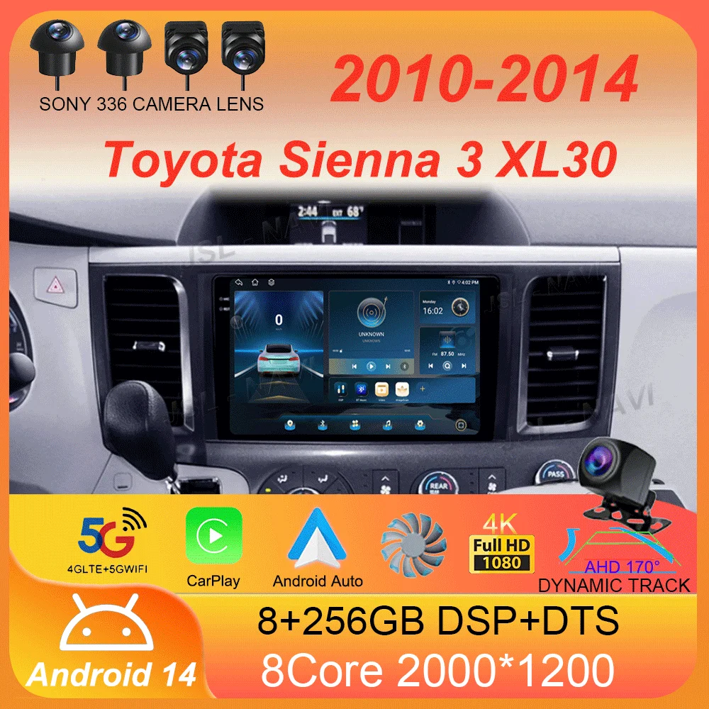

Car Radio Android 14 Carplay Auto 2K Screen Multimedia Video Player For Toyota Sienna 3 XL30 2010 - 2014 2 din Autoradio Stereo