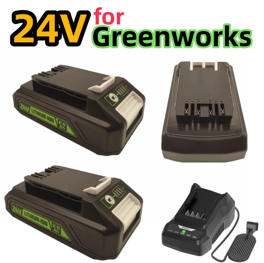 

Для литий-ионной аккумуляторной батареи Greenworks, 24 В, электроинструмент, 3,5 Ач, 29842 29852 29322 20362 MO24B410 MO48L4211 с зарядным устройством и т. д.