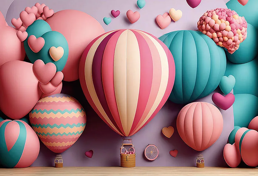 Mehofond-Fondo de fotografía rosa con globos de aire caliente para niños, decoración de retrato de pastel de fiesta de nacimiento, accesorios de estudio fotográfico