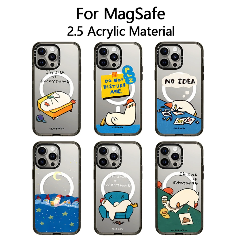 Étui MagSafe en acrylique canard décadent de dessin animé mignon pour iPhone 17 16 15 14 13 12 Pro, housse antichoc de chargement sans fil magnétique