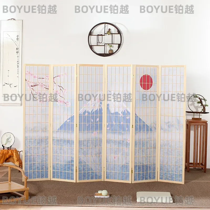 for Japanese Style Folding Screen Partition Mobile Entrance Simple Modern Plum Blossom Mt Fuji Hand Painted Background Wall
