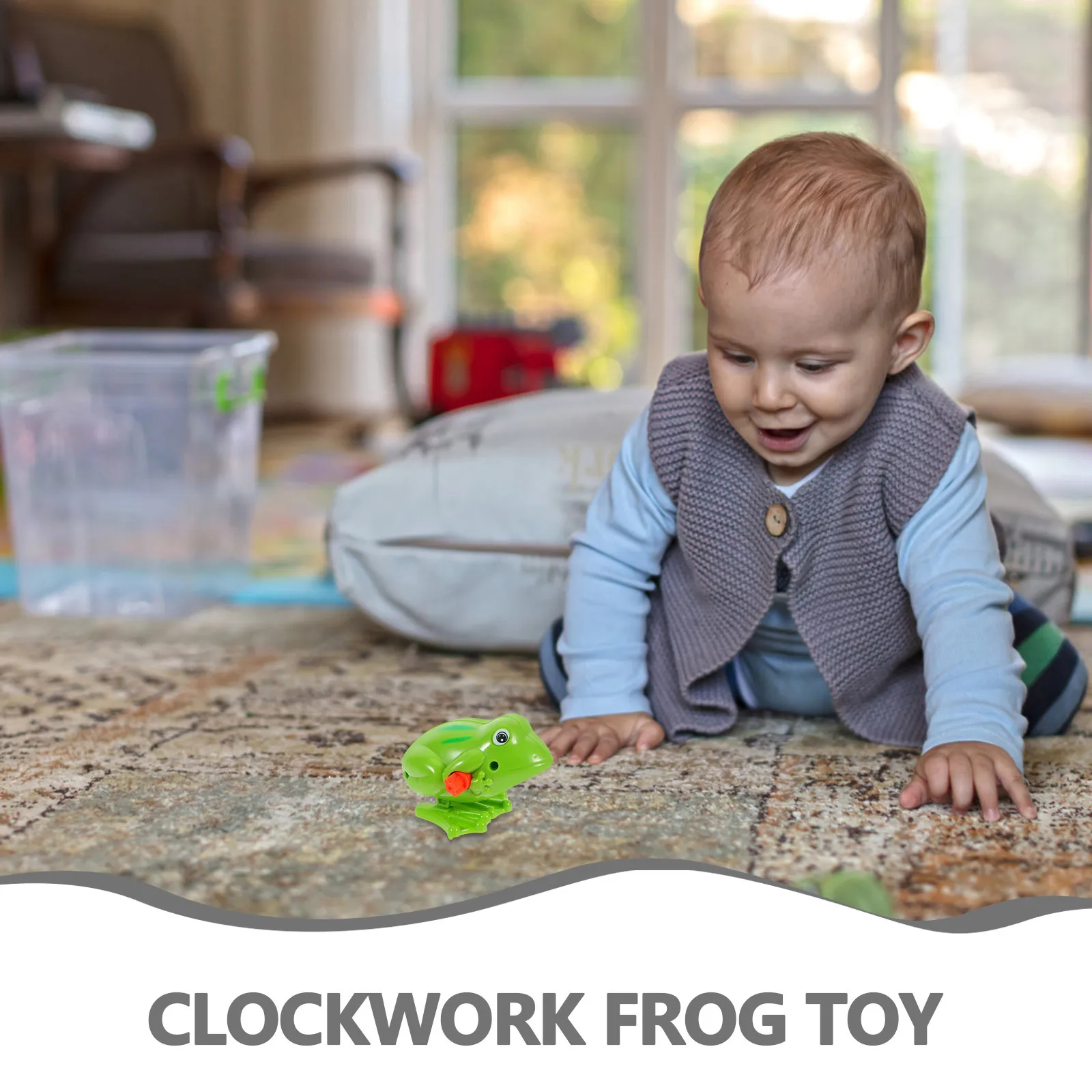 3개입 플라스틱 바람개비 개구리 어린이용 밝은 색상 바운시 시계줄 스프링 어린이 교육용 촉각 기술 발달