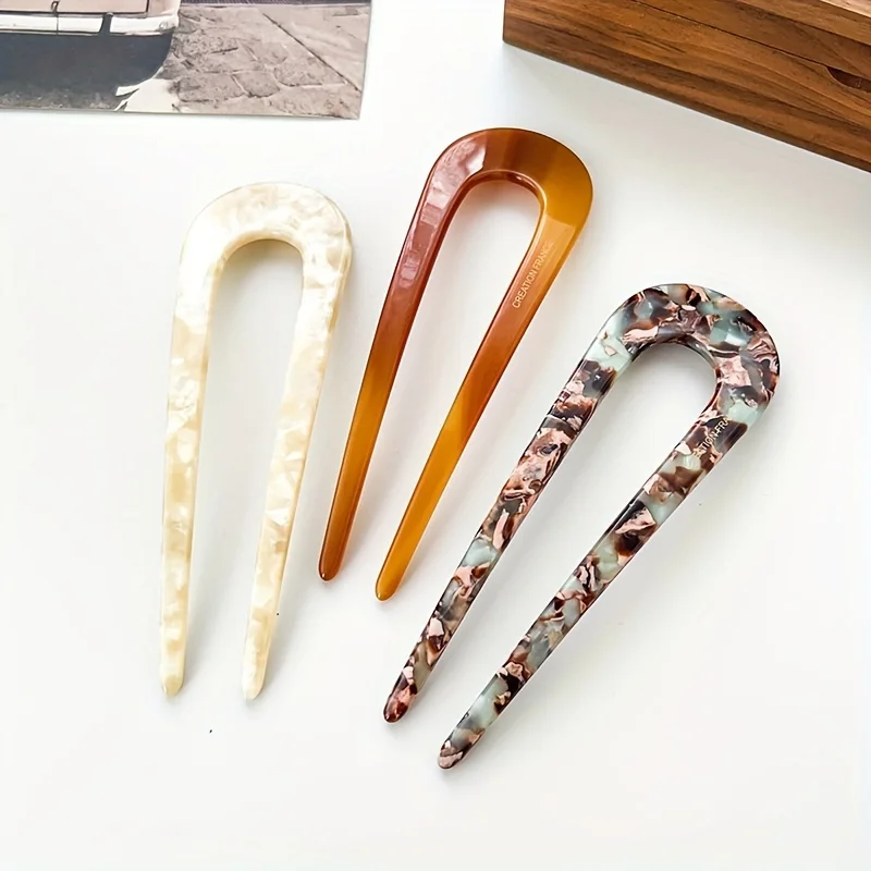 Elegante französische U-förmige Haarnadel, Retro-Haarklammer für Mädchen, geeignet für dickes Haar – Detail 5