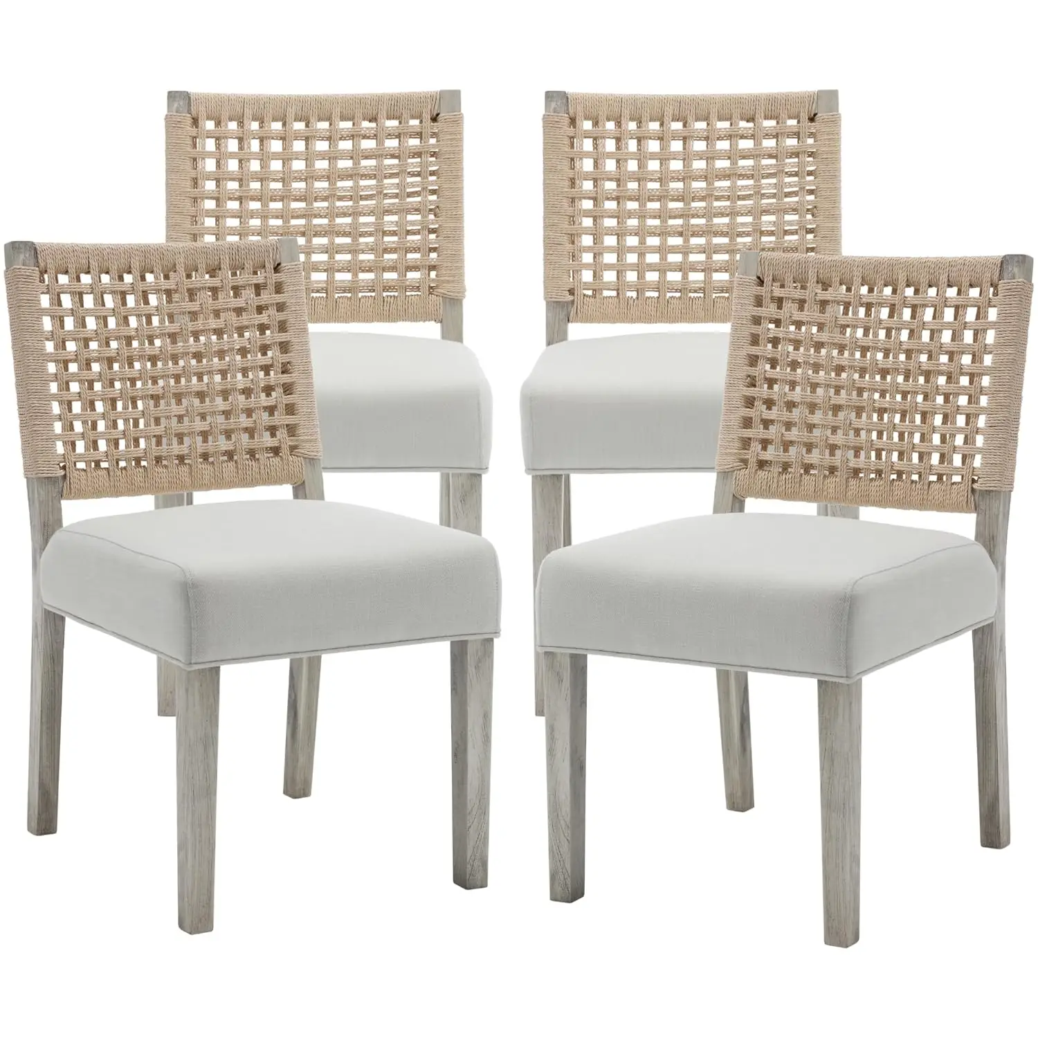 

Набор из 4 стульев для столовой с мягкой обивкой, стулья для столовой в фермерском доме, серые кухонные стулья с низкой плетеной веревочной спинкой, по индивидуальному заказу