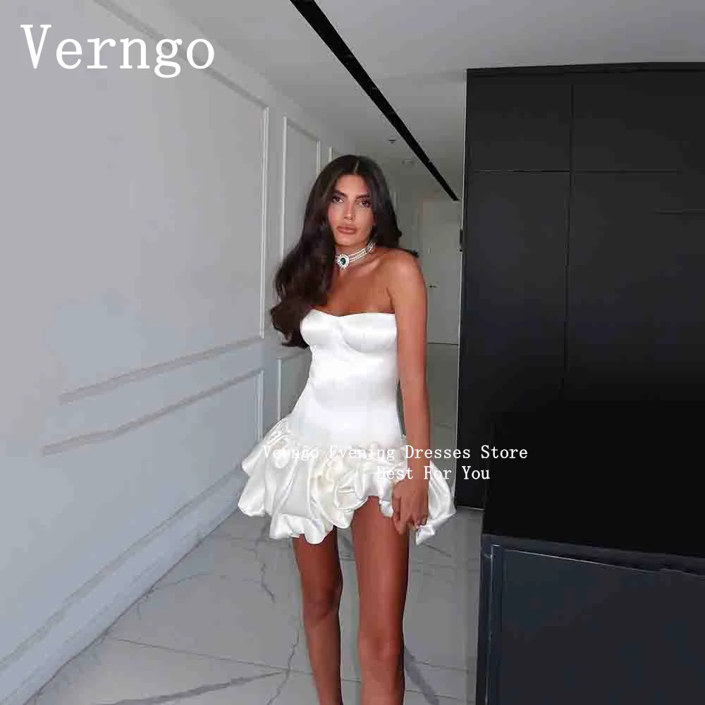 

Verngo lvory Satin Mini Party Dress Women Strapless Simple Short Prom Party Dress Strapless A Line Ball Cocktail Dress