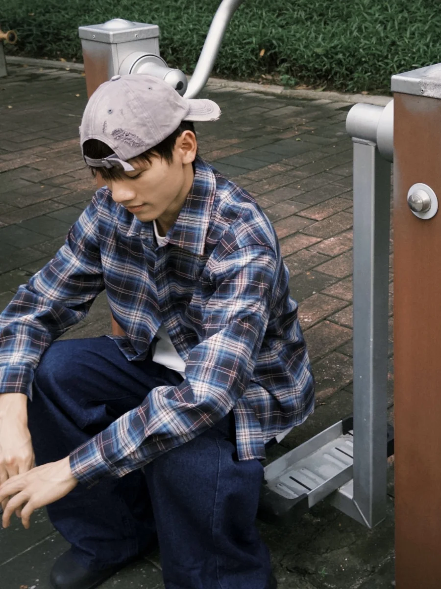 

Retro Plaid Loose Fit irt for Men And Women Lazy Sle Couple Outerwear Long Sve Button up Classic Collar Streetwear