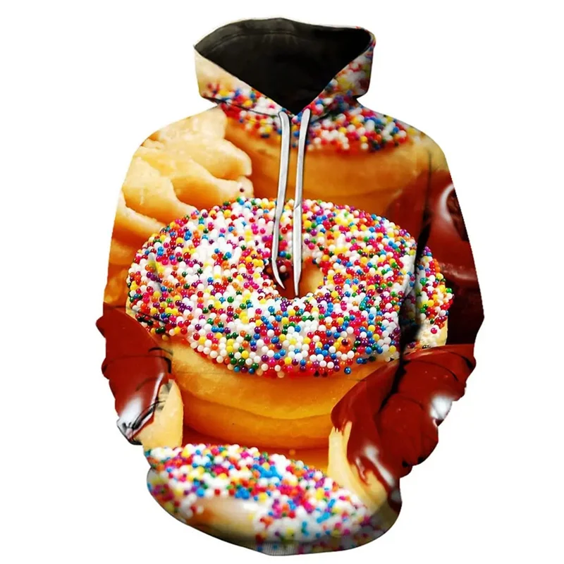 Funny Donuts Pattern Hoodies Fashion Long Sleeve Chocolate Dessert 3D Printed Pullovers Casual Harajuku Loose Mens Kids Hoody