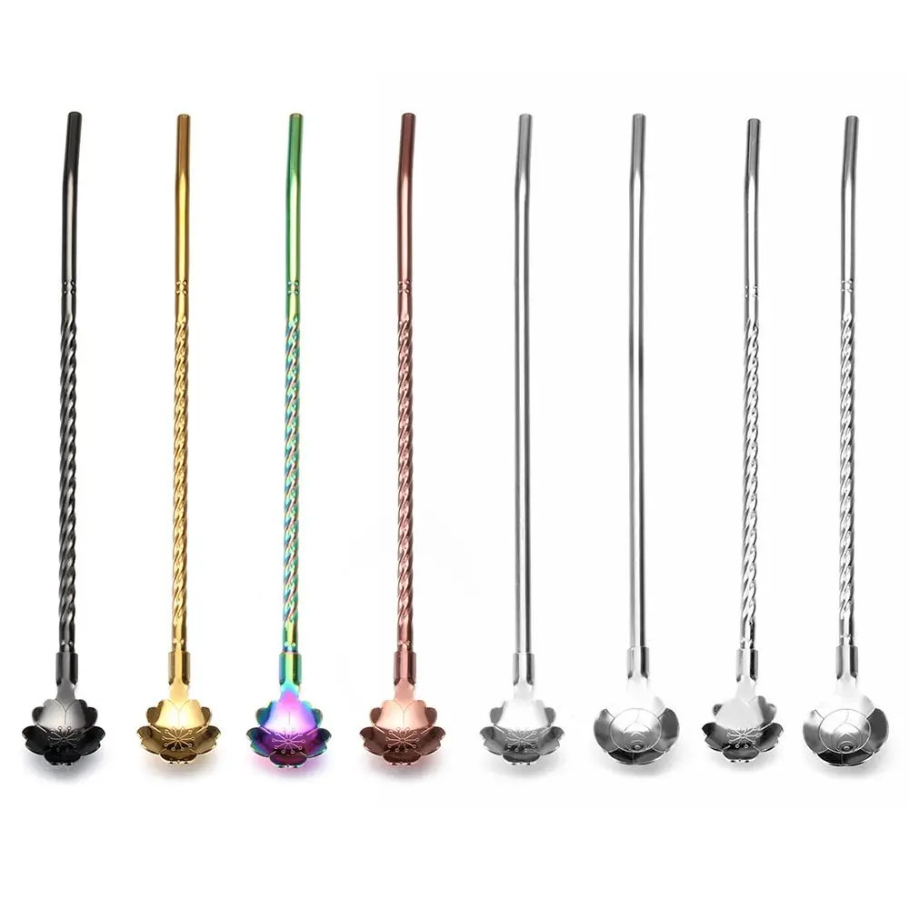 Reusable Stainless Steel Long Twisted Straw Spoon Tea Scoop Colored  Straw Cocktail Coffee Stirring Spoon