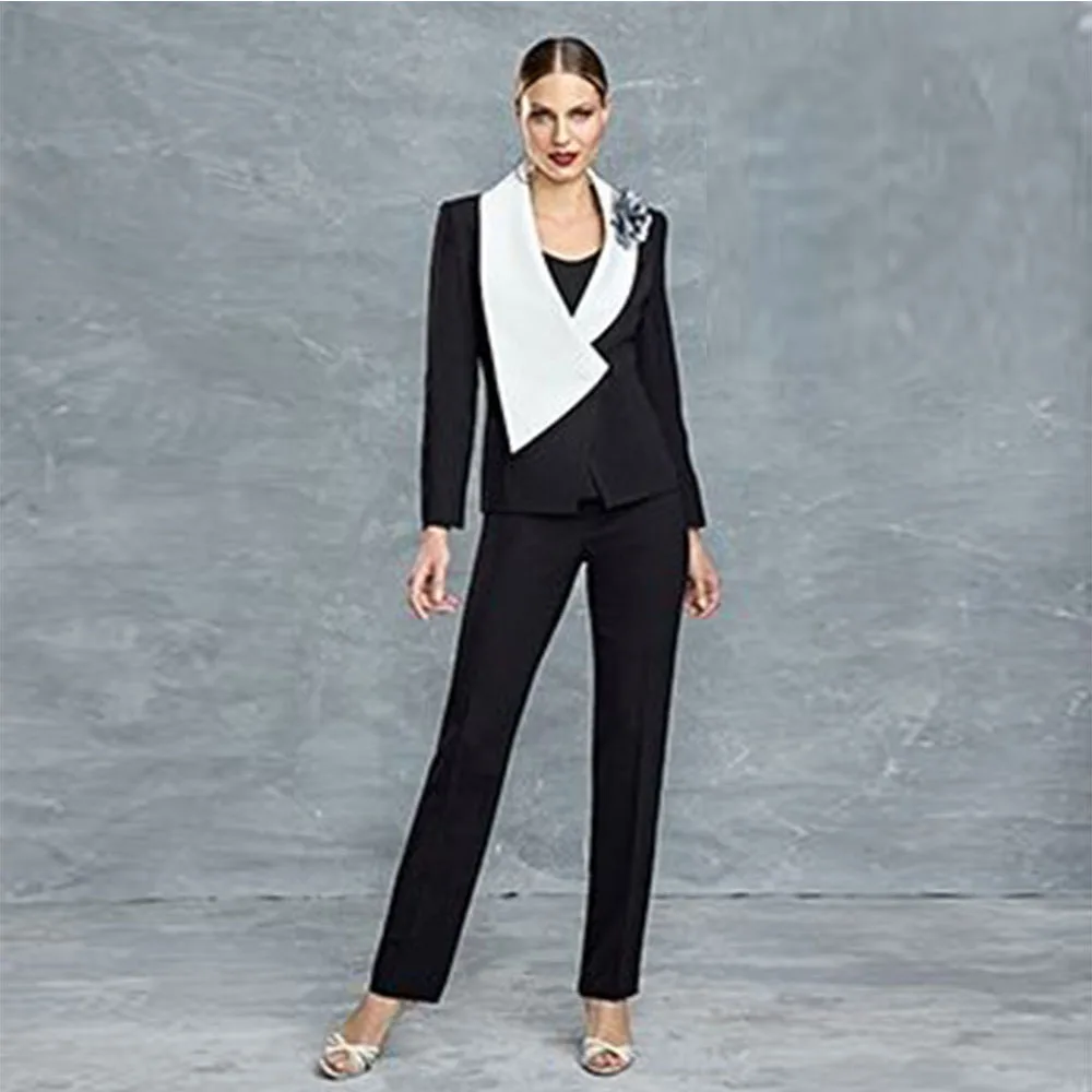 Black Three Piece Mother of the Bride Dresses  Wedding Guest Gowns Long Sleeves Floor Length Formal Party Dress With Trouser