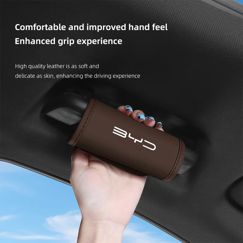 BYD Logo Car Handle Protective Cover Soft Leather Auto Interior Decoration Accessories