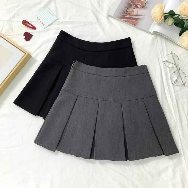 Jk Pleated Mini Skirt Women Summer Solid Pretty Style High Waist Sweet Skirt Slim A-Line Sexy Lady Skinny School Dress