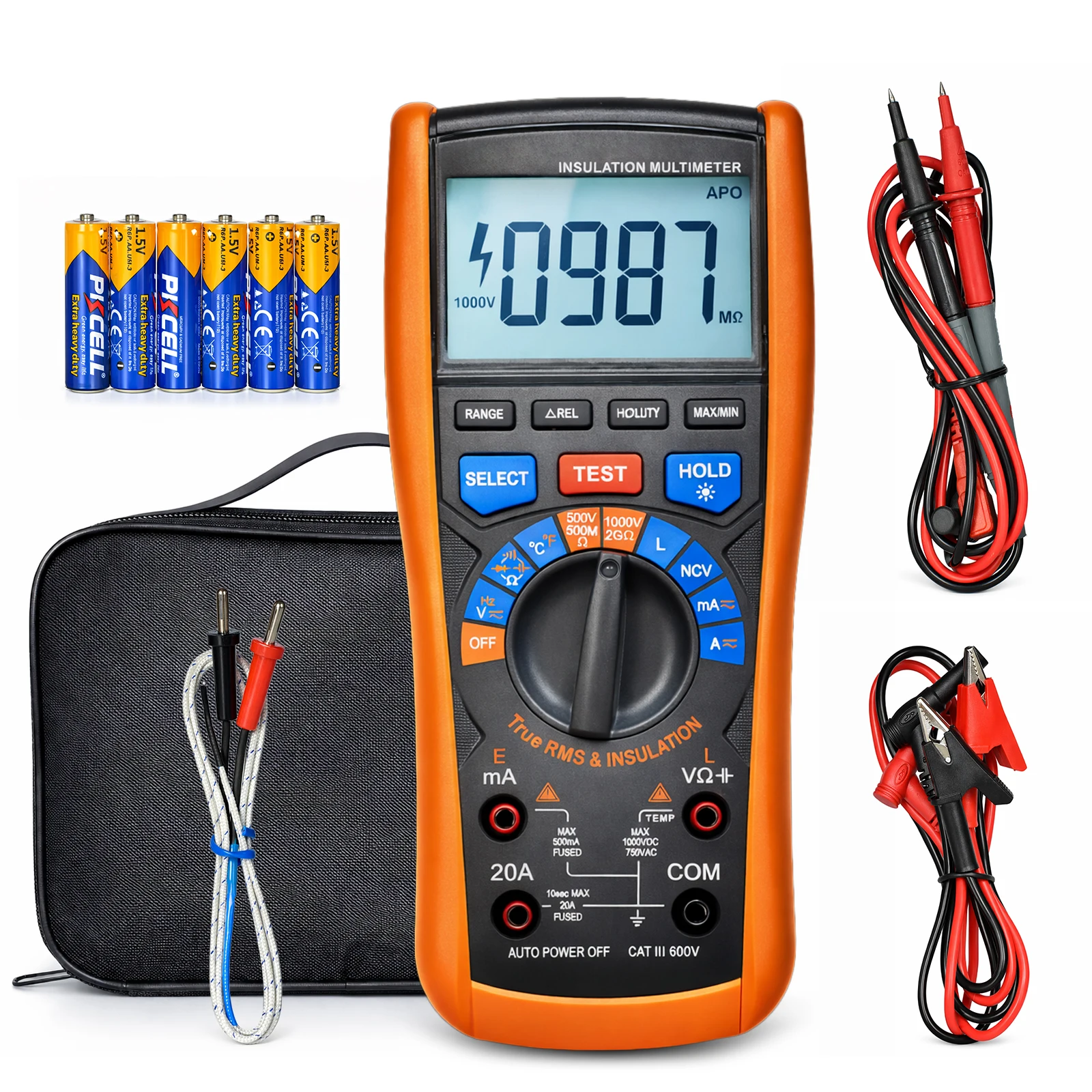 

Insulation Resistance Tester Digital Multimeter 6000 Count,500V/1000V Megohmmeter,500MΩ/2GΩ Voltmeter, True RMS Voltage Tester
