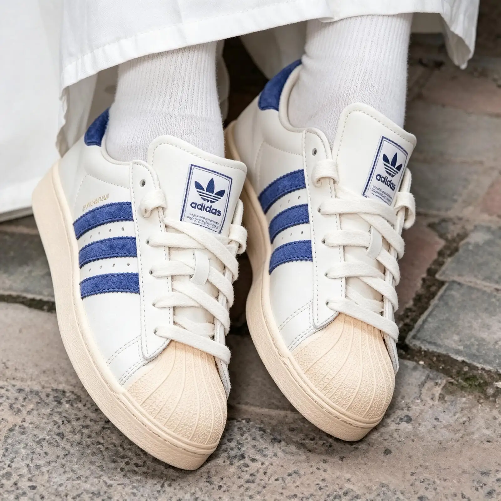 Adidas Originals SUPERSTAR II KZ6732 Skate Shoes Off‑White Blue Leather Upper Rubber Outsole Shell Toe Sneakers Free returns