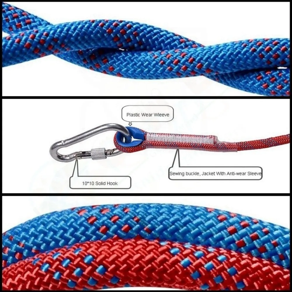 Tool Thickened 10mm Safety Life Rope High Strength Static Climbing Rope with 2 Steel Hooks Safety Survival Rope Hiking