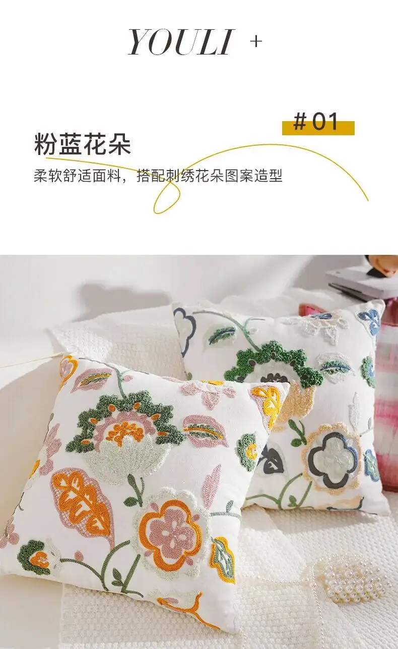 Boho Blumenbestickte Kissenbezüge, superweiche, getuftete Plüsch-Dekokissenhüllen für Sofa, Bett, Wohnzimmer, Heimdekoration – Detail 4