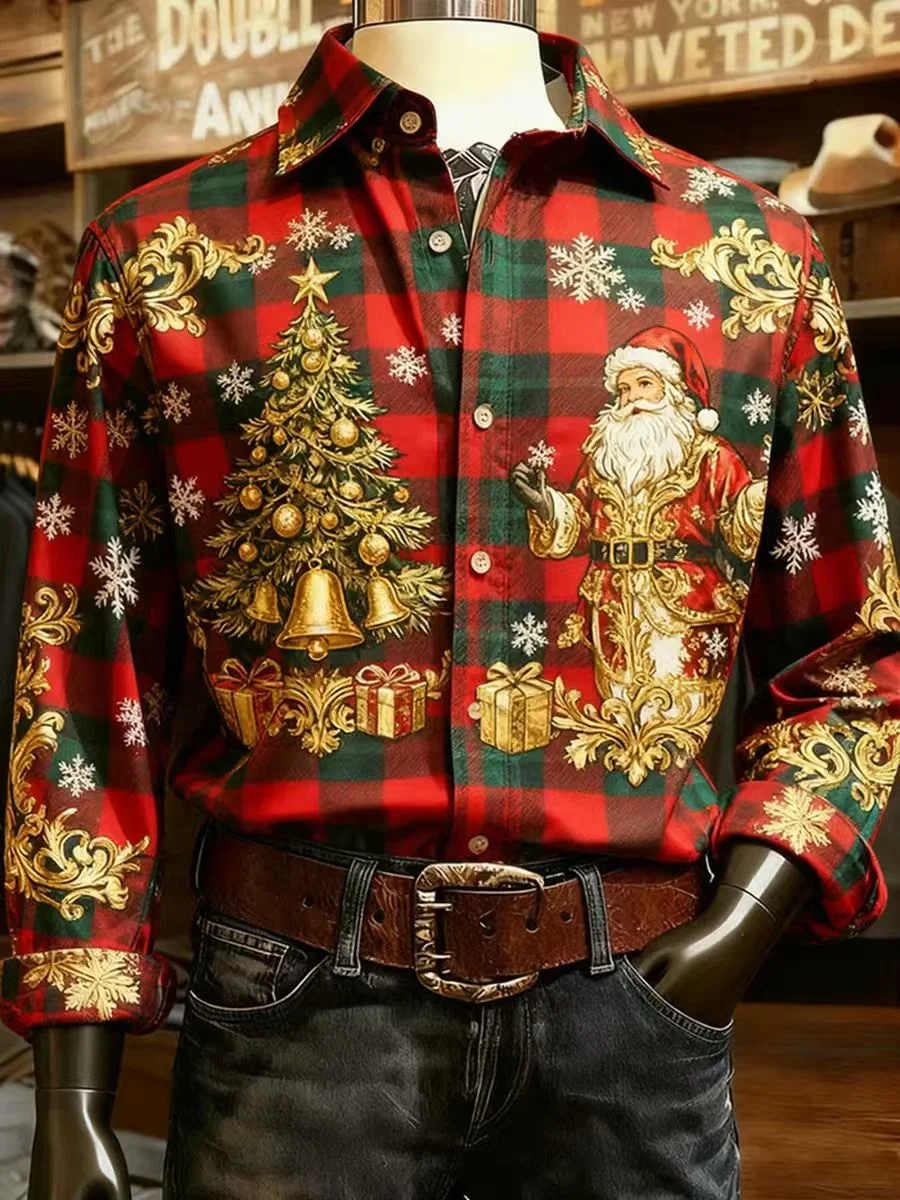 قميص عيد الميلاد الرجالي الجديد لعام 2026، بأزرار سفلية وأكمام طويلة، نمط عطلة ممتع في الهواء الطلق، ربيع/خريف، طية صدر السترة، قميص مطبوع ثلاثي الأبعاد #5