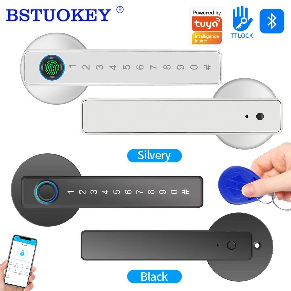 Support TTLOCK or Tuya Bluetooth Smart Fingerprint Door Lock With Password Mechanical Key Unlocking For Wooden Door Handle