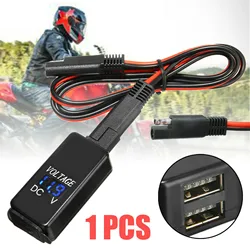Motocicleta SAE para adaptador de cabo USB, carregador USB voltímetro, carregamento rápido à prova d'água para telefone, GPS, tablets